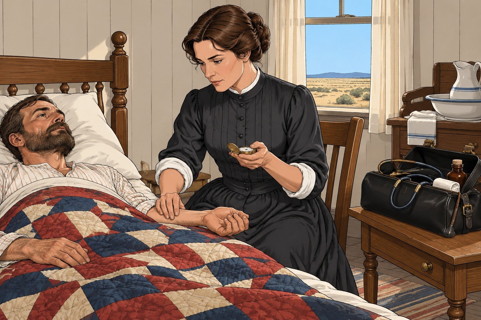 Doctor and Healer: a woman doctor at a bedside